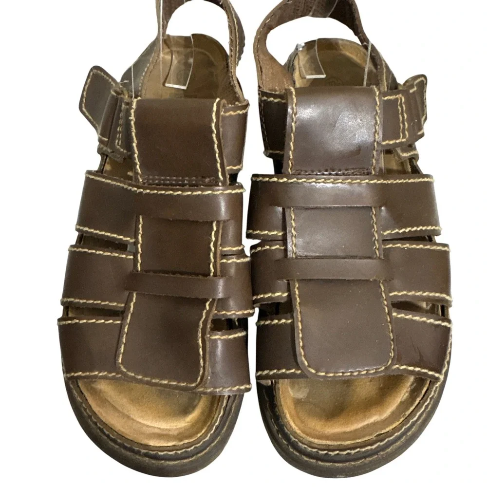 Faded Glory Mens Fisherman Sandals Brown Contrast Stitch Hook Loop Size 10.5 Faded Glory Flop Sandals for Men | Mercari main image 4